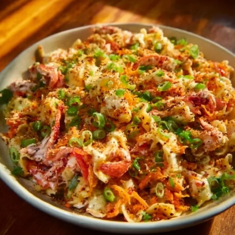 Spicy crispy pasta salad with chili crisp yogurt dressing in a vibrant bowl